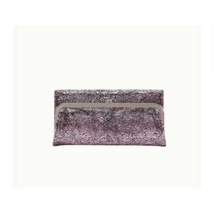 HOBO Metallic Lavender Crackle Leather Clutch Wallet